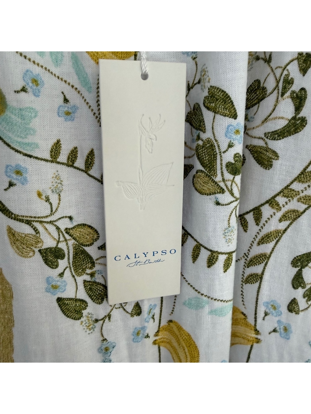 NWT Calypso St. Barth White & Green Floral Linen Summer Dress Size Medium - Picture 4 of 13